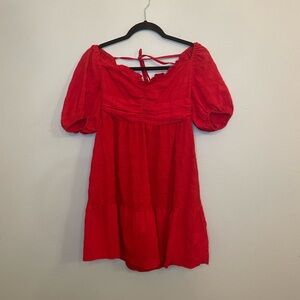 Red puffed sleeve mini dress